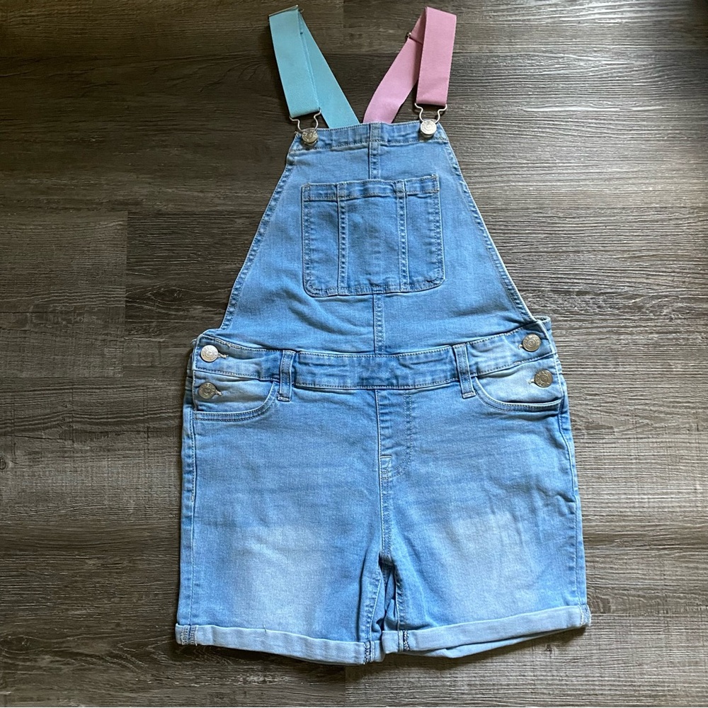 Girl’s Denim Overalls with Colorful Straps